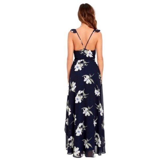 NEW Lulu's All Mine Navy Blue Floral Print High-Low Wrap Dress Size Small NWT - Picture 4 of 9